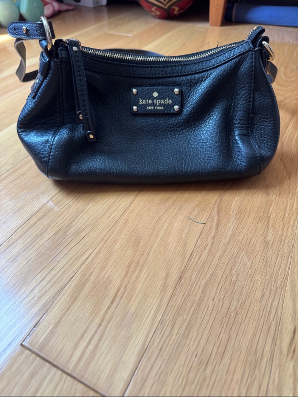 kate spade Black Pebbled Leather Mini Shoulder Bag with Gold Hardware